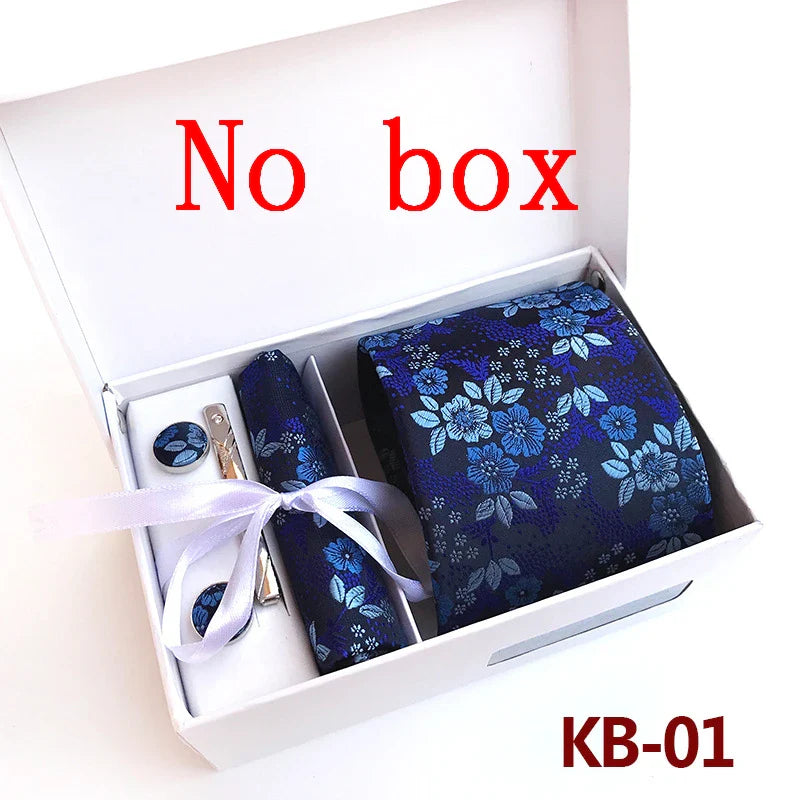 Luxury Tie Set Gift Box For Men Wedding Jacquard Necktie Square Clip Cufflinks Handkerchief Brezo Pour Teal Tie