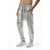 Fashion Shiny Gold Metallic Jogger Sweatpants Hip Hop Casual Pocket Cargo Trousers Disco Dance Party Festival Prom Streetwear