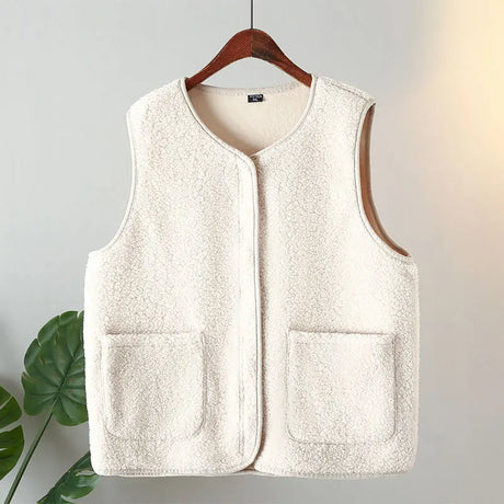 Womens Plus Size Fleece Jacket Autumn Casual Clothing Senior Sleeveless Vest Fashion Big Pocket Outwear Curve Coats T84 2363