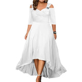 L-5XL Summer Fashion Elegant Long Dress Plus Size Women Clothing Solid Halter Short Sleeve Irregular Casual Dress Dropshipping