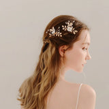 U-shaped Pearl Hairpin Hair Clips Golden Leaf Side Pin Fashion Party Girls Crystal Tiaras Wedding Hair Jewelry Marrige Headdress