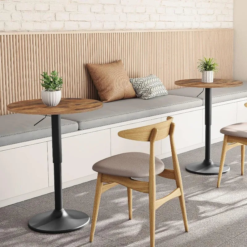 HOOBRO Bar Table, Height-Adjustable Round Pub  27-35.4 Inches, Cocktail  with Base, Modern Style, Suitabl