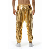 Fashion Shiny Gold Metallic Jogger Sweatpants Hip Hop Casual Pocket Cargo Trousers Disco Dance Party Festival Prom Streetwear