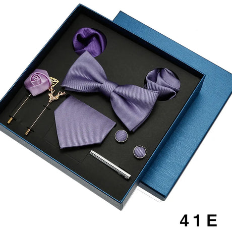 8pcs Luxury Mens Ties Set In Gift Box 100% Silk Neck Tie With Festive Wedding Bowtie Pocket Squares Cufflinks Clip Brooches Suit