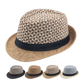 Stitching Color Geometry Shade Men Straw Hat Spring Summer Sun Protection Top Hat Jazz Cap