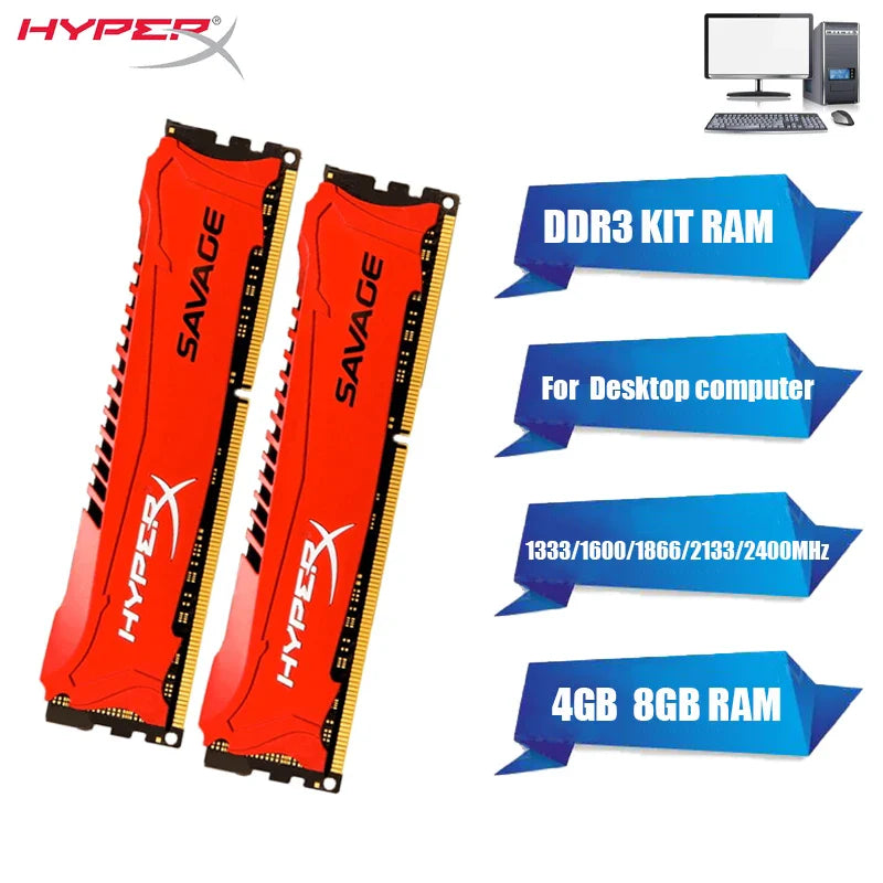 HyperX Savage DDR3 8GB 4GB 1600MHz 1333MHz 1866MHz 2133MHz 2400MHz 1.5V PC3-12800 240Pin DIMM DDR3 RAM Desktop Computer Memory