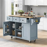 Kitchen Carts on Wheels With Rubber Wood Drop-Leaf Countertop Trolley Mobile Kitchen Islands With Storage BlueFreight Free Home