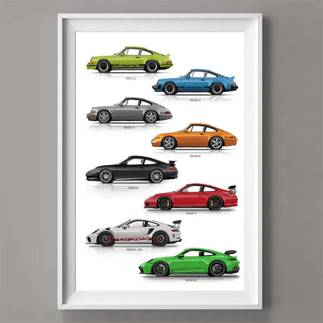 911 Generations Car Colorful Poster Canvsa Print Painting Home Decor Wall Art Decoration Gift For Car Lover Frameless