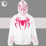 Hip Hop Hoodie Coat Men Women Y2K Harajuku Embroidery Spider Web Full Zip Up Hooded Sweatshirt Loose Streetwear Autumn Tops