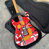 STOCK Edward Eddie Van Halen Heavy Relic Red Franken Electric Guitar Black White Stripes Tremolo Bridge Slanted Pickup