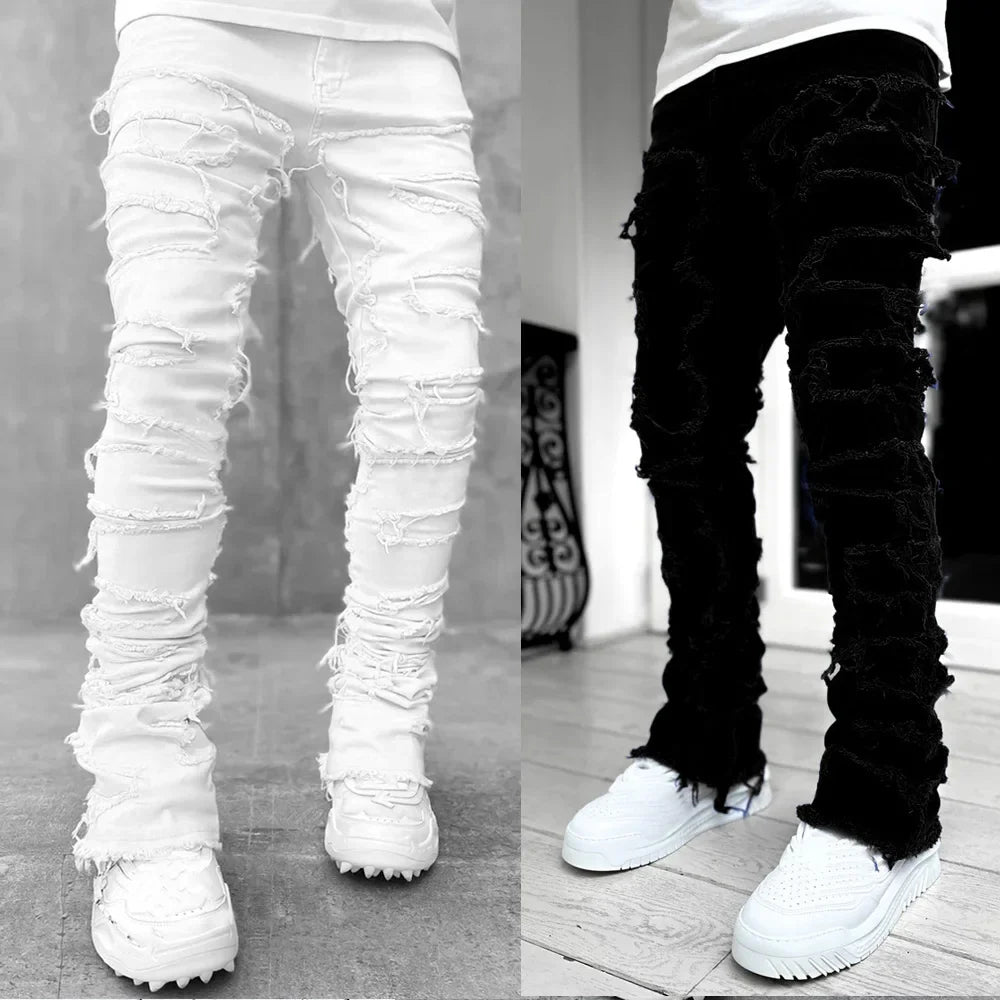 Y2K Punk Black American Street Rock Retro High Waist Oversized Jeans Men 2023 New Raw Edge Washed Straight Wide Leg Trousers Men