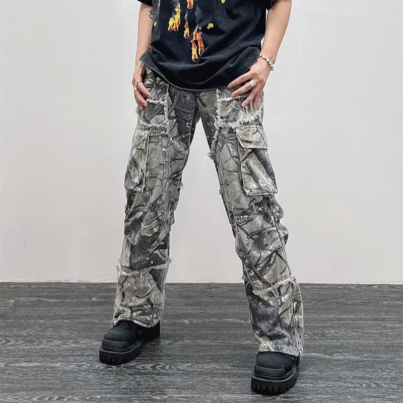 2023 Kanye Y2K Streetwear Baggy Stacked Flared Jeans Cargo Pants For Men Clothing Grey Women Wide Leg Long Trousers Ropa Hombre