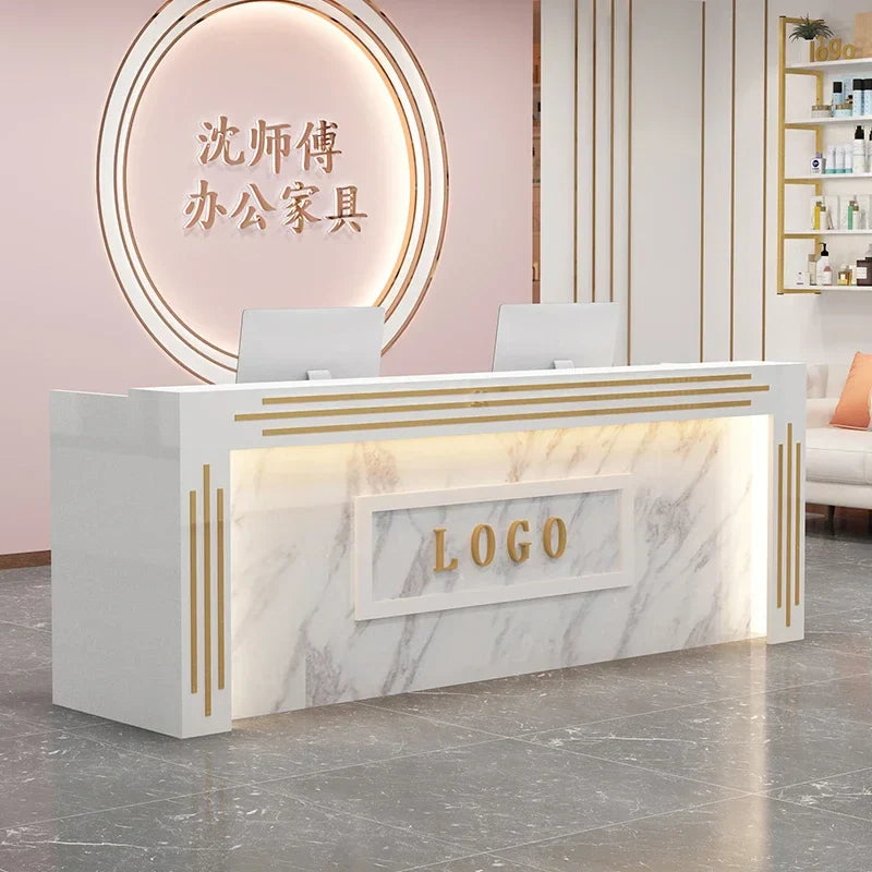 Modern Cash Register Clothing Store Counter Reception Desks Light Luxury Simple Hairdressing Beauty Salon Bar Table with Light