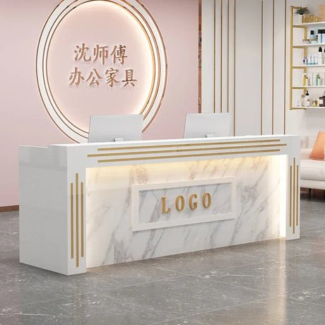 Modern Cash Register Clothing Store Counter Reception Desks Light Luxury Simple Hairdressing Beauty Salon Bar Table with Light