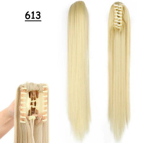 Synthetic Claw Clip On Ponytail Hair Extensions Long Straight 24" Heat Resistant Pony Tail HairPiece BlackBrown Blonde Hairstyle