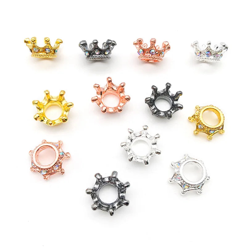 10PCS 4 Colors Rhinestone Insert Big Hole Crown Bead Loose Spacer For Jewelry Making DIY Bracelet Accessories Wholesale Supplies