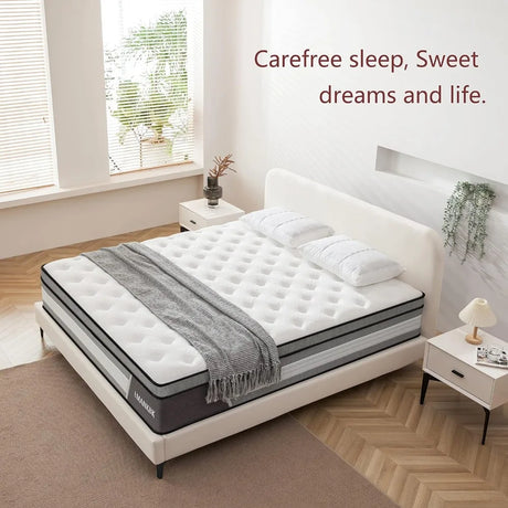 Full Mattress, 10 Inch Hybrid Mattress in A Box with Gel Memory Foam, Pressure Relief, Medium Firm Support, Free Shipping