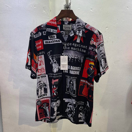 Summer New Wacko Maria Beach Shirt for Men Hip Hop Rose Red Portrait Full Print Harajuku Loose Short Sleeve Marley Same Style