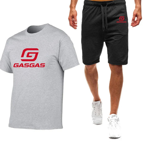 Motorcycles GasGas Summer Men's Sportswear Shorts Set Short Sleeve Breathable Grid T-Shirt Shorts Casualwear Basketball Training