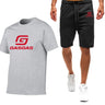 Motorcycles GasGas Summer Men's Sportswear Shorts Set Short Sleeve Breathable Grid T-Shirt Shorts Casualwear Basketball Training