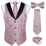 Brand Suit Vest Set For Men Luxury Silk Black Gold Paisley Dress Vest Tie Cufflinks Handkerchief Set Male Sleeveless Waistcoat