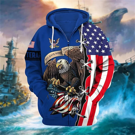 New 3D US ARMY Printed Zip Up Hoodies For Men US VETERAN Military Graphic Zip Up Hoodie Kid Fashion Cool Sweatshirts Vintage Top