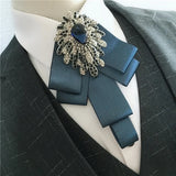 Men's Bow Tie Corsage Pocket Towel Sets British Korean Dress Suit Jewelry Luxury Rhinestones Men Wedding Accessories 3 Piece Set