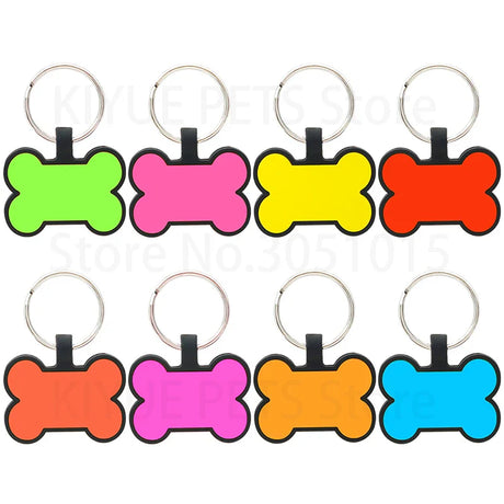 20Pcs Pet ID Tag Silicone Dog Bone Tags Round Personalized Name Collar Engraved Tags Accessories Name Telephone Number Pet Tags