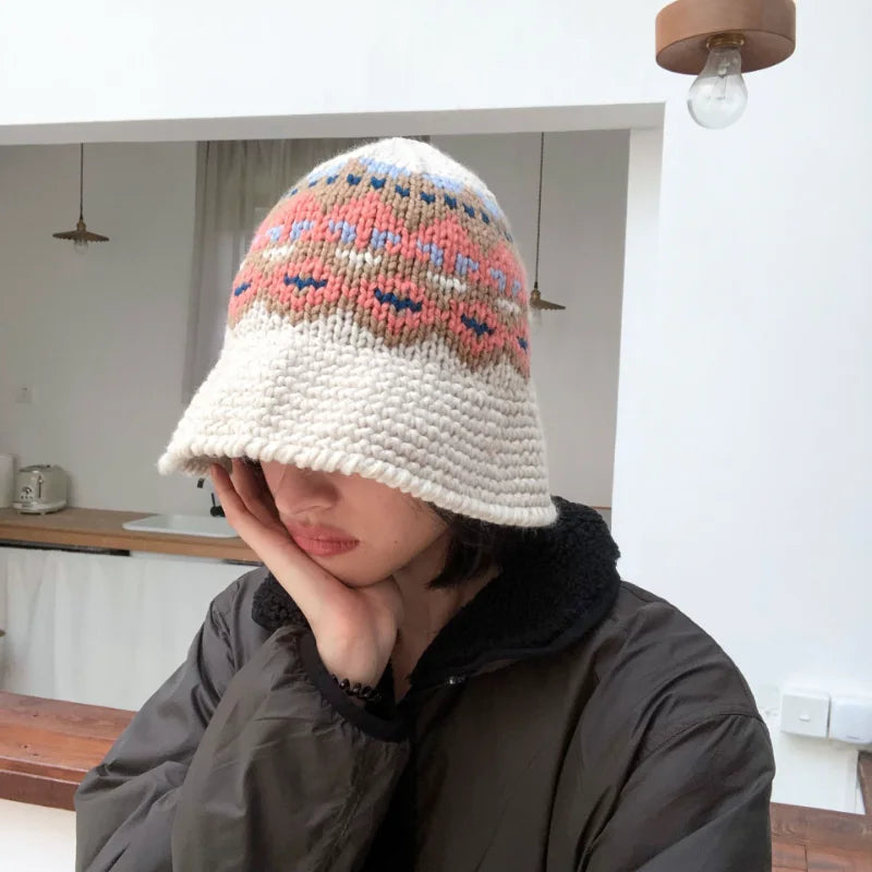 Female Knitting Bucket Hats Harajuku Bucket Hat Fishing Outdoor Panama Hip Hop Cap Men's Summer for Fisherman Hat Women Spring