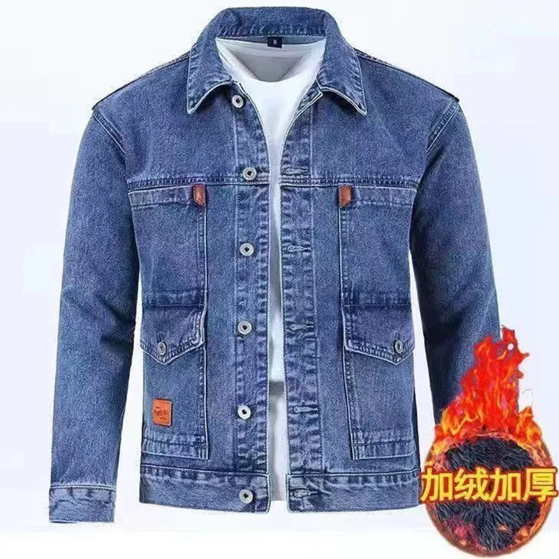 2022 Autumn and Winter New Men's Classic Fashion All-Match Denim Jacket Men's Fleece Thickening Warm High-Quality Jacket S-5XL