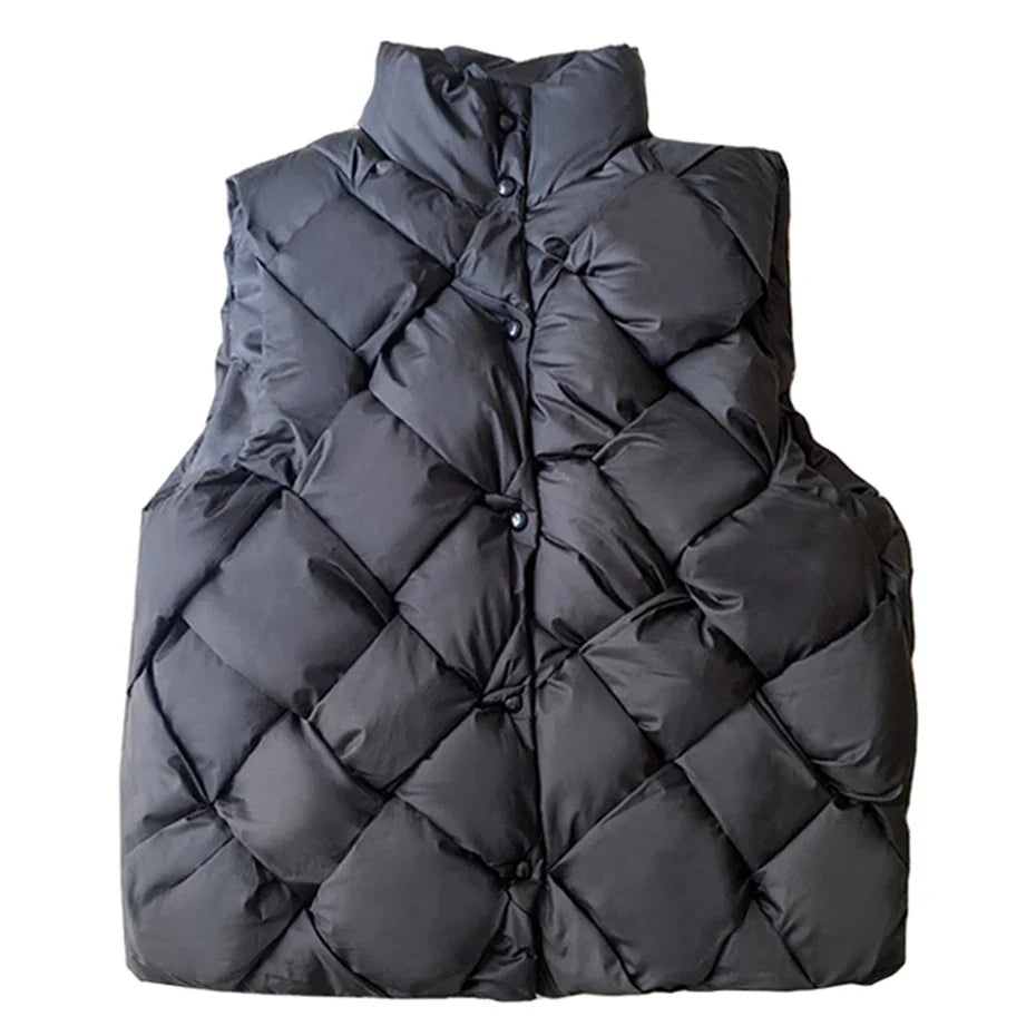 Fashion Weave Vest Men Winter Padded Vests Puffer Jackets Parkas Coat Solid Loose Thicken Vests Outwear Black 2023