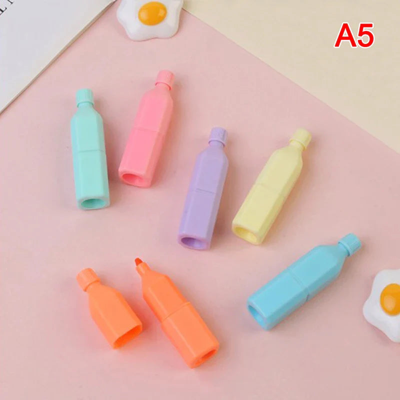 6Pcs/Lot Cute Cartoon Cat Highlighters School Office Stationery Students Drawing Supplies Kawaii Ice Cream Mini Paint Marker Pen