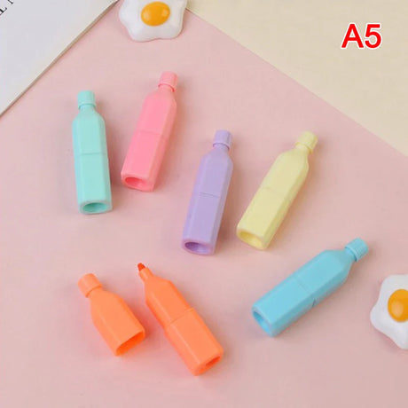 6Pcs/Lot Cute Cartoon Cat Highlighters School Office Stationery Students Drawing Supplies Kawaii Ice Cream Mini Paint Marker Pen