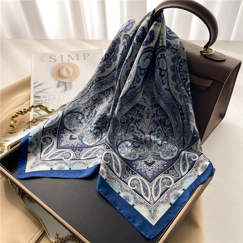 2023 Fashion Wraps Satin Hijab Luxury Square Scarf for Women Hair Bands Ribbon Headband Silk Shawl Neckerchief Female Bandana