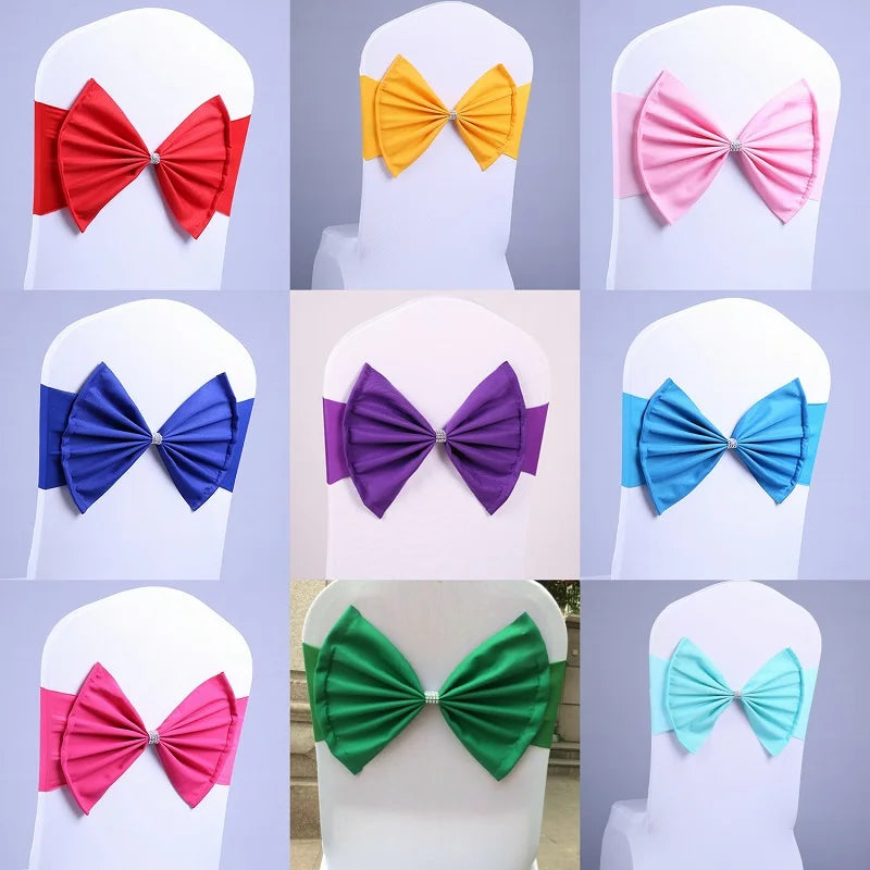 10/50pcs/Lot Bow Chair Sashes Band For Wedding Party Birthday Banquet Spandex Stretch Blend Chair Bow Tie Band Belt Ties Cover