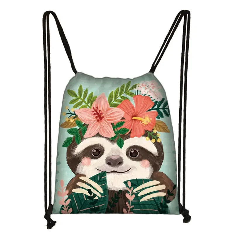 Cute Animal Sloth Alpaca Drawstring Bags Women Storage Bag for Travel Ladies Softback Backpack Teenager Girls Bookbag Gift