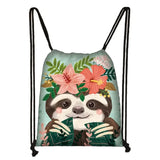 Cute Animal Sloth Alpaca Drawstring Bags Women Storage Bag for Travel Ladies Softback Backpack Teenager Girls Bookbag Gift