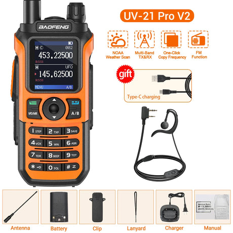 Baofeng UV-21 PRO V2 Walkie Talkie Wireless Copy Frequency 16 KM Long Range TYPE-C Two Way Radio Ham CB Radio UV-5R UV-17