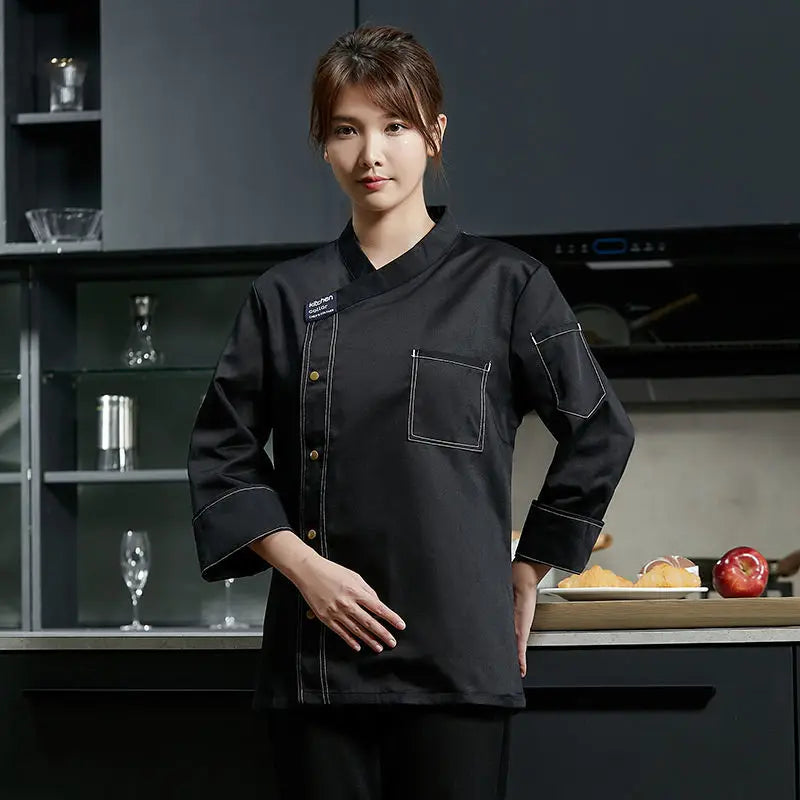 Catering Chef Uniform Long Sleeve Men Kitchen Chef Jacket  Work Hotel Women Waiter Restaurant Clothes Apron Hat Bakery Cook Coat