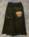 JNCO Jeans Y2K Mens Streetwear Harajuku Hip Hop Retro Skull Embroidered Baggy Jeans New Gothic High Waist Wide Leg Trousers