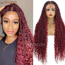 32" Embroidery Full Double Lace Front Square Knotless Boho Curly Braided Wigs With Baby Hair 1B Honey Blonde 613 Synthetic Wig