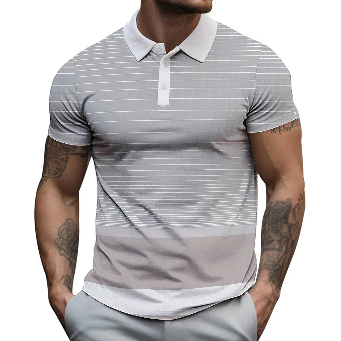 2023 New Men's Button Polo Shirt Fashion Line Checker 3D Print High Quality Summer Casual Short Sleeve Street Breathable T-shirt