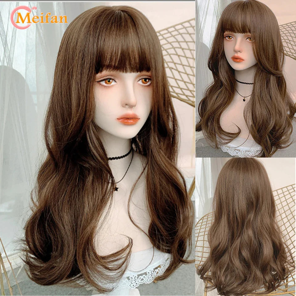 MEIFAN Synthetic Long Straight Lolita Wig with Bangs Wig Girl Cute Mixed Black Red Blonde Cosplay Party Halloween Harajuku Wig