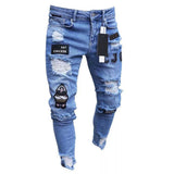 White Embroidery Jeans Men Cotton Stretchy Ripped Skinny Jeans High Quality Hip Hop Black Hole Slim Fit Oversize Denim Pants