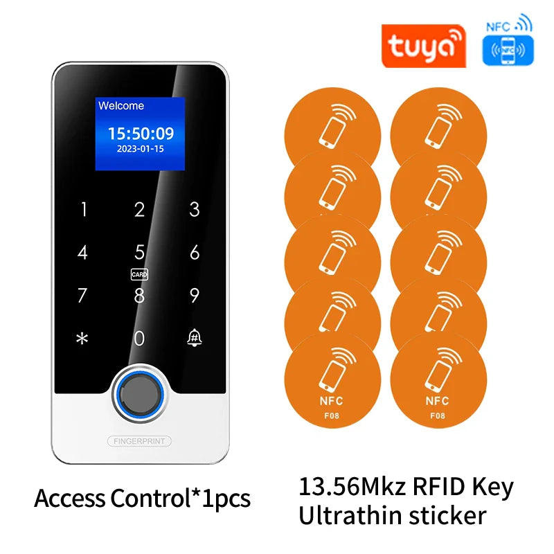 Tuya APP Door Lock Access Control System Kits With 1.77In Screen Bluetooth Keyboard Fingerprint RFID IC Card Reader Metal Keypad