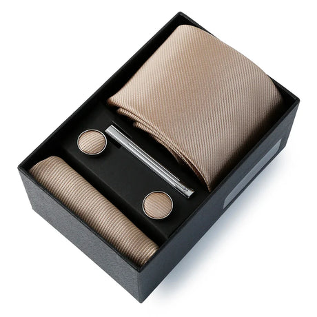 Ties Set For Men 2022 With Cufflinks Tie Clip Square Towel Gift Box Classic Stripe 6-Piece Set Bussiness Wedding Suit Accessorie