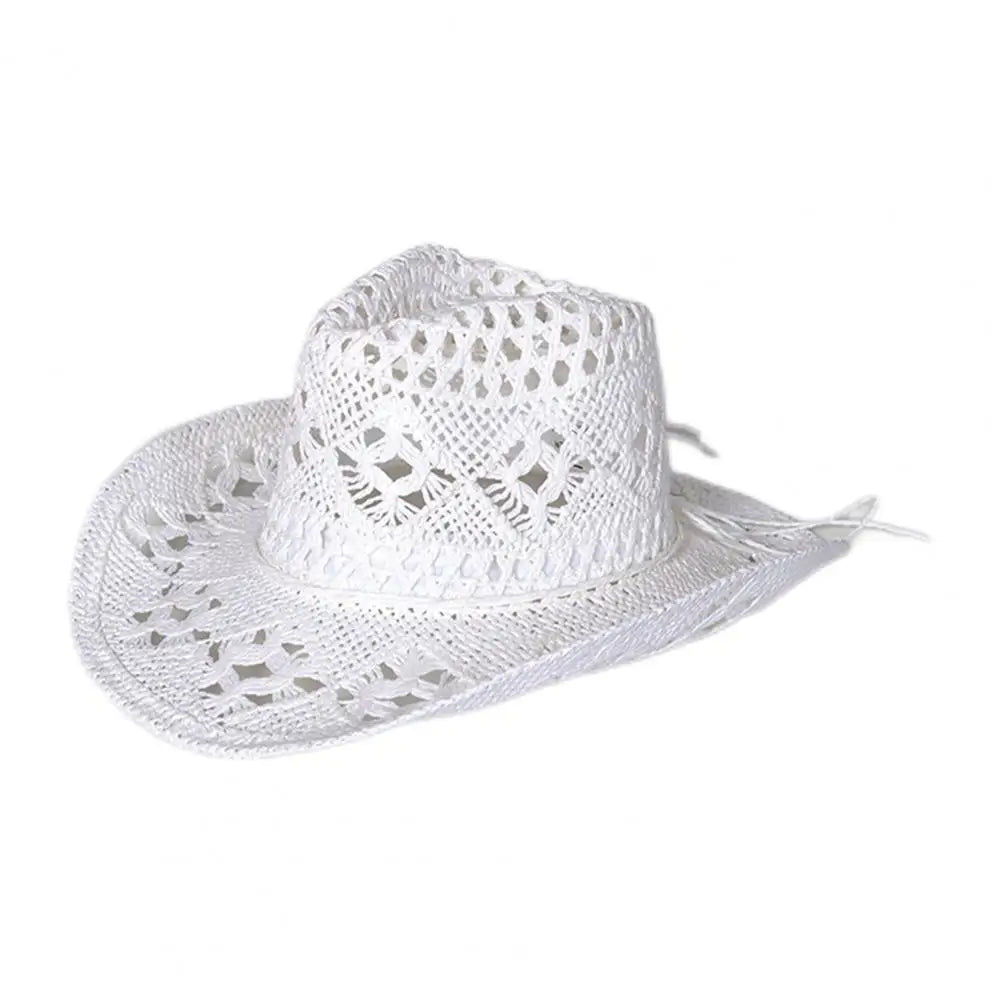 Western Cowboy Straw Hat Summer Men Women Wide Brim Beach UV Protection Fedora Sun Hat Sunscreen Hat Elegant Floppy Beach Hats