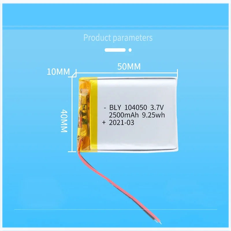 104050 Batteries 104050 3.7V 2500mAh Polymer Lithium Rechargeable Battery for Camera GPS navigator  Bluetooth Headset