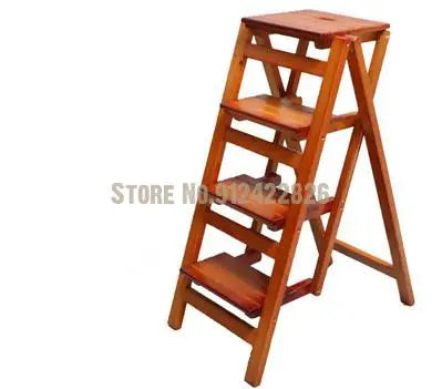 Solid Wood Household Multifunctional Folding Ladder Chair Indoor Climbing Ladder Dual-use Three-step Four-step Ladder Stool