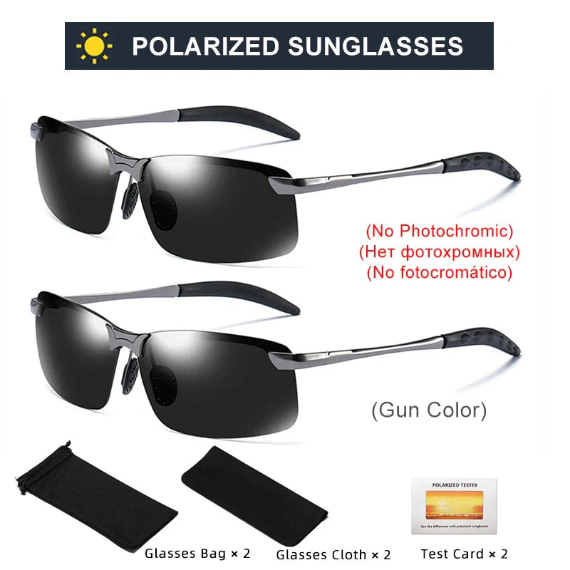 2PCS Photochromic Sunglasses Men Driving Chameleon Glasses Polarized Male Day Night Vision Driving Change Color Sun Glasses UV